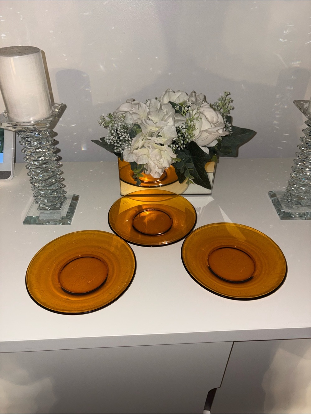 Vintage Duralex Amber Glass Dessert Plate Set - 3-Pack